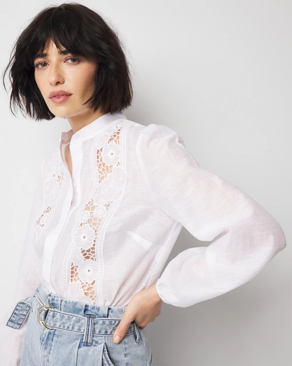 Niche. Twill Flower Cut Work Open Shirts namu-shop-niche-twill-flower-